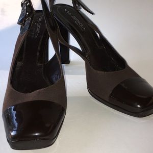 Via Spiga Italy brown strappy pump.